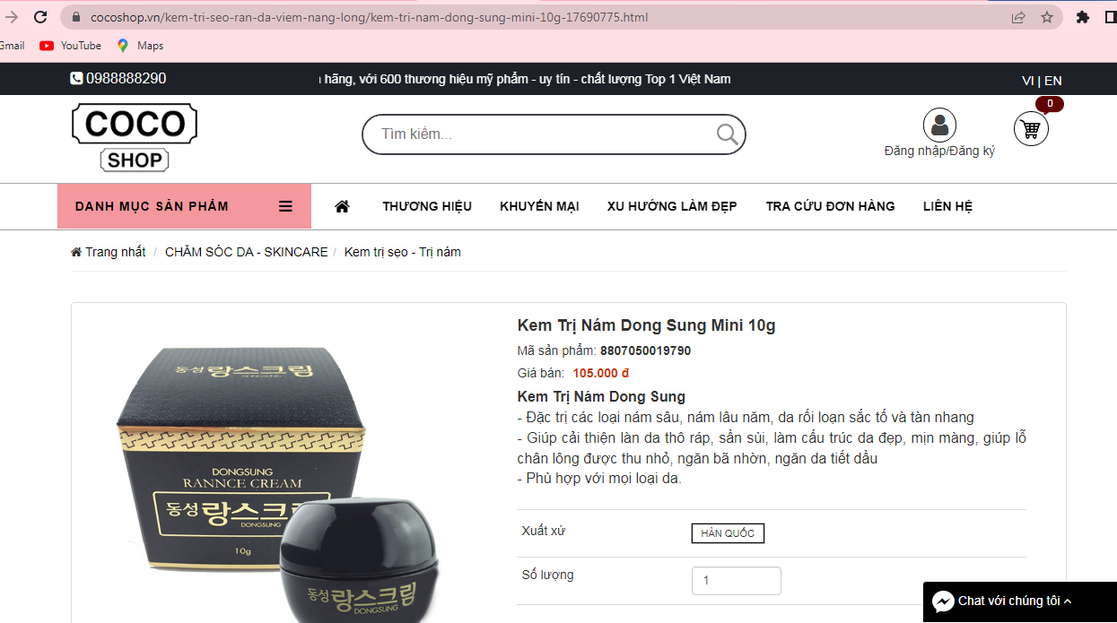 Mập mờ công dụng mỹ phẩm trang web Cocoshop có lừa dối người tiêu dùng 