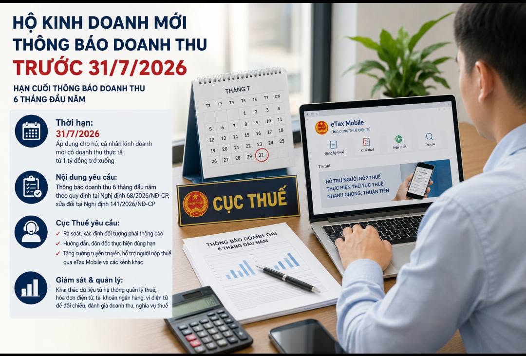 Cục Thuế yêu cầu hộ kinh doanh mới thông báo doanh thu trước 31/7