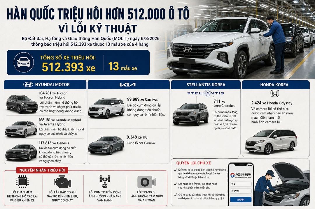 Hàn Quốc triệu hồi hơn 512.000 ô tô: Không còn là câu chuyện của một lỗi kỹ thuật
