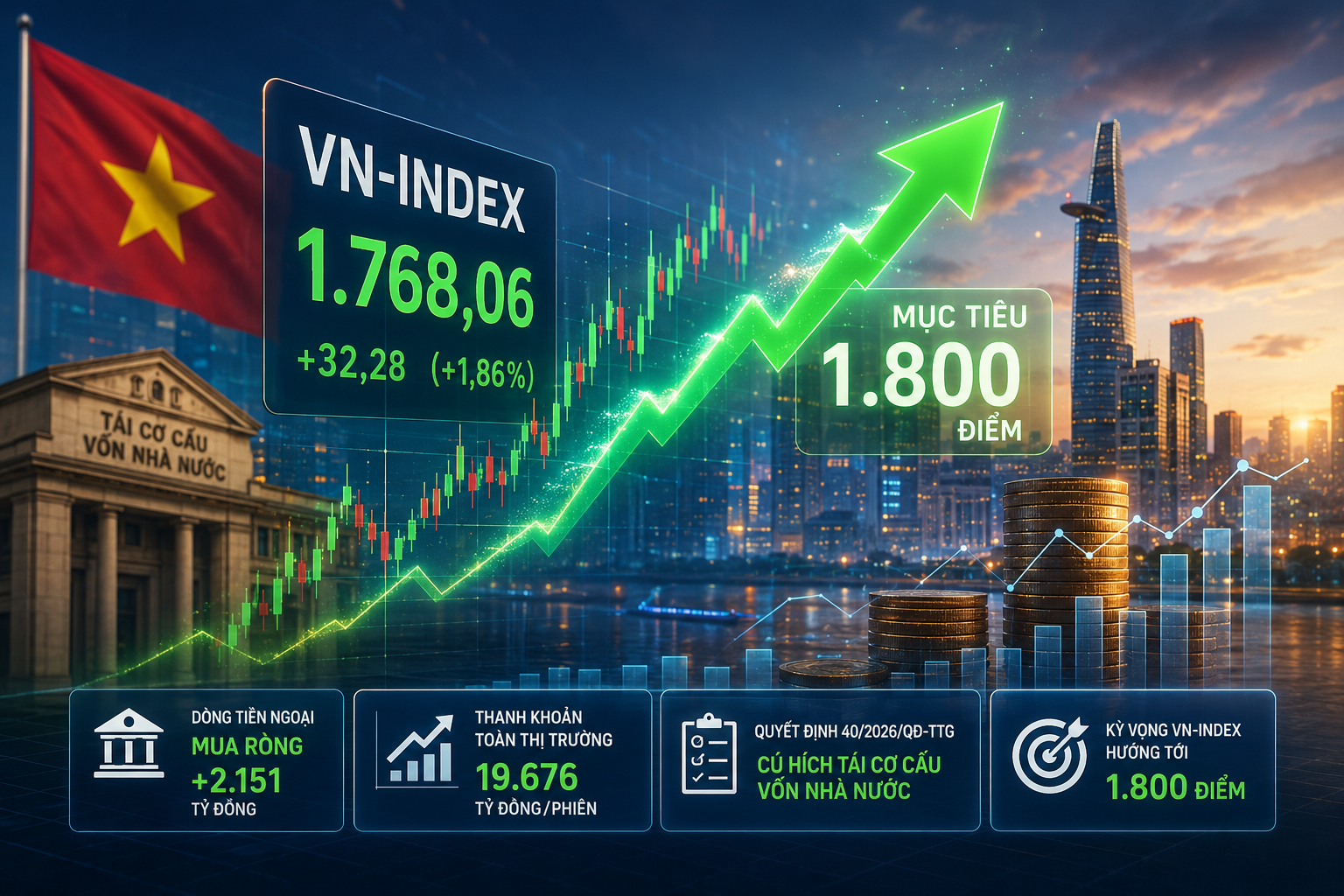 VN-Index hướng tới mốc 1.800 điểm, dòng tiền ngoại bất ngờ đảo chiều