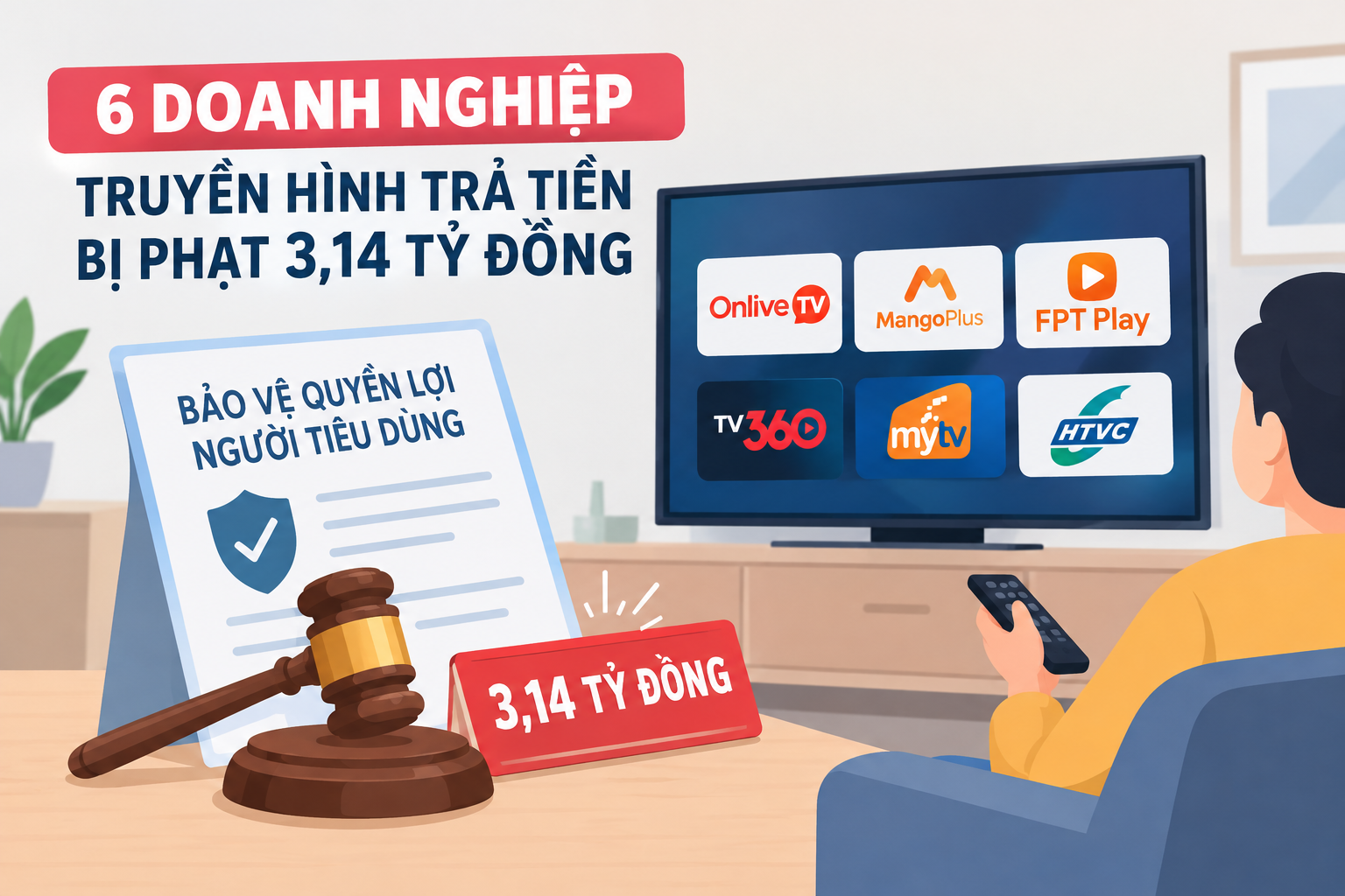 Sáu doanh nghiệp truyền hình bị phạt 3,14 tỷ đồng: FPT Play, TV360, MyTV có tên
